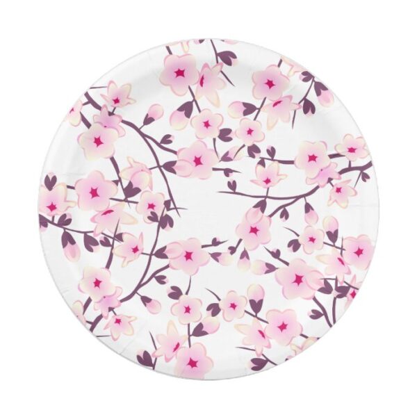 Floral Cherry Blossoms Paper Plate