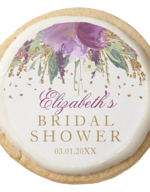 Floral Glitter Amethyst Bridal Shower Cookies