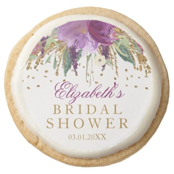 Floral Glitter Amethyst Bridal Shower Cookies