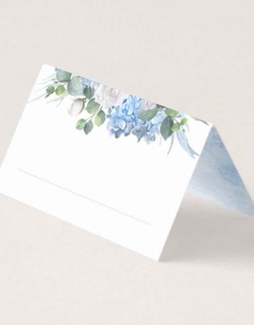 Floral Greenery Elegant Dusty Blue Wedding Place Card