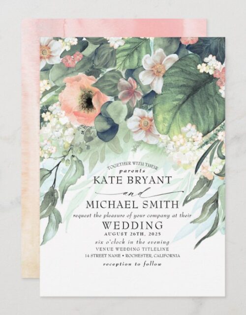Floral Greenery Summer Garden Romantic Wedding Invitation