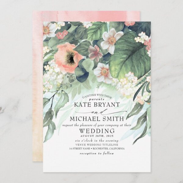 Floral Greenery Summer Garden Romantic Wedding Invitation