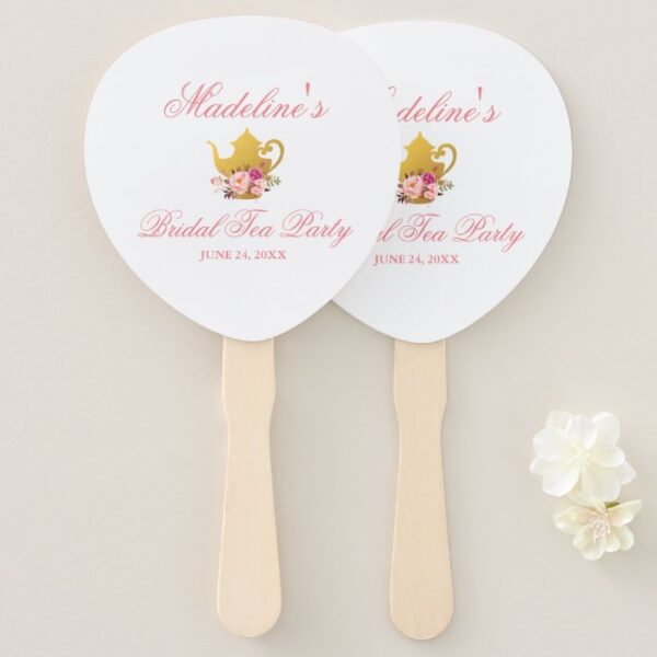 Floral Pink and Gold Bridal Shower Tea Party Hand Fan