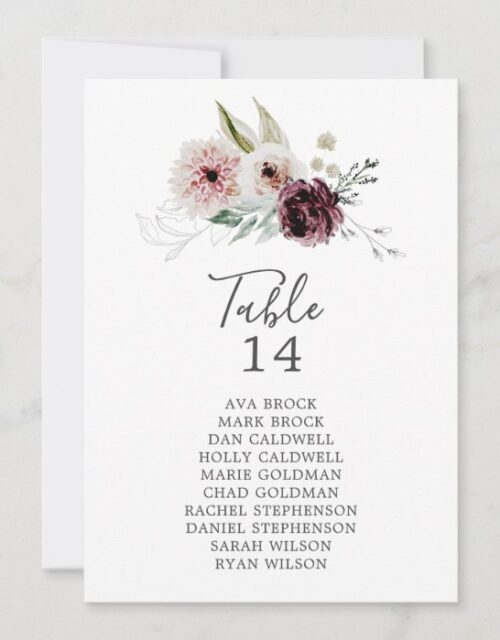 Floral Romance Table Number Seating Chart Cards