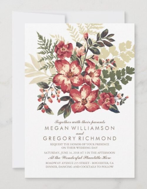 Floral Vintage Burgundy Wedding Invitation