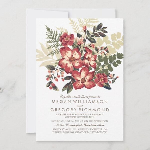 Floral Vintage Burgundy Wedding Invitation
