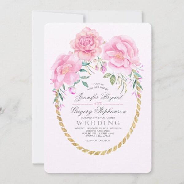 Floral Wrap Pink and Gold Boho Watercolor Elegant Invitation