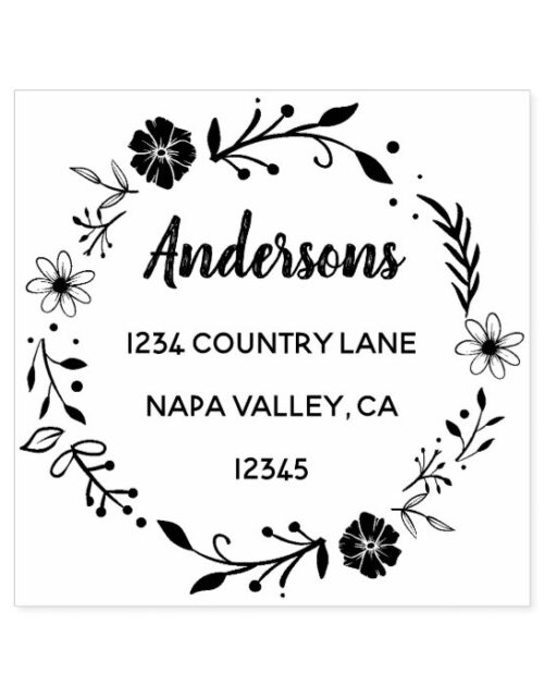 Floral Wreath | Family Name Return Address Self-inking Stamp