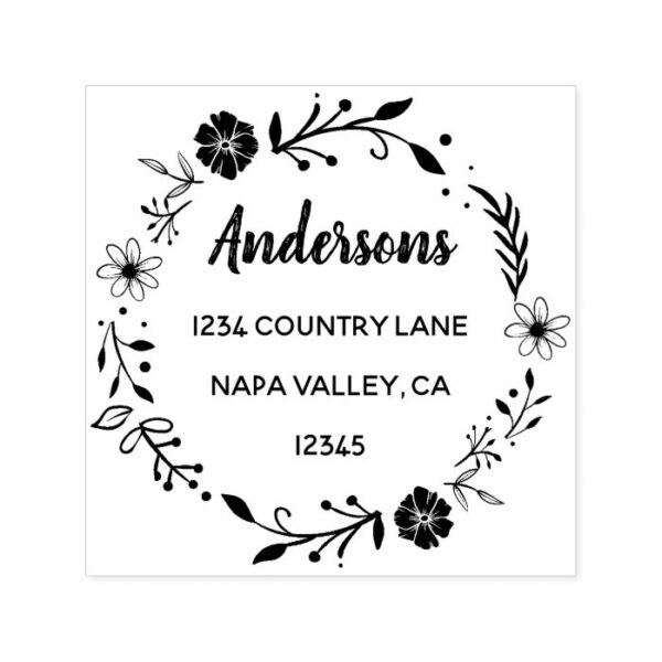 Floral Wreath | Family Name Return Address Self-inking Stamp