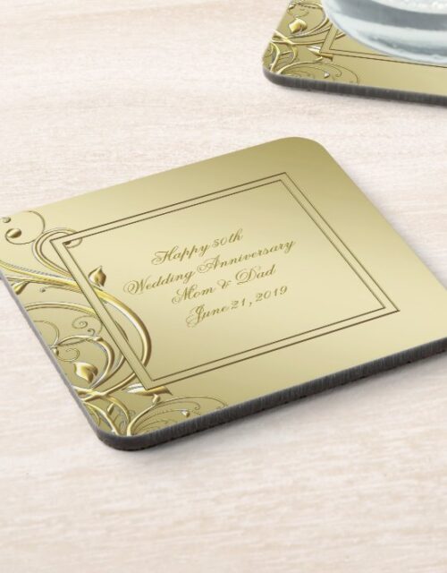 Flourish Gold 50th Wedding Anniversary Beverage Coaster
