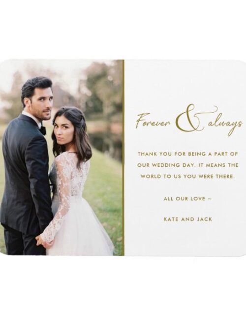 Forever and Always Gold Wedding Photo Thank You Magnet