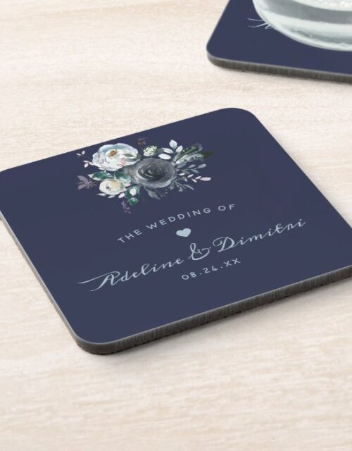 French Twilight Floral Wedding Reception Table Beverage Coaster