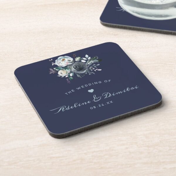 French Twilight Floral Wedding Reception Table Beverage Coaster