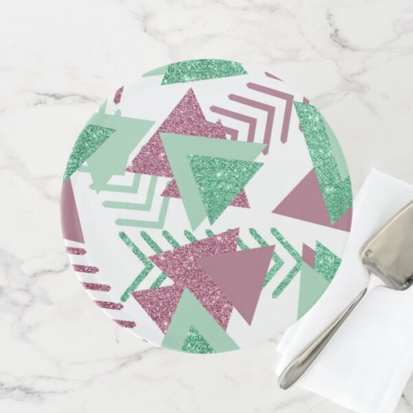 Fresh 90s Abstract | Pink and Green Shapes Pattern Cake Stand
