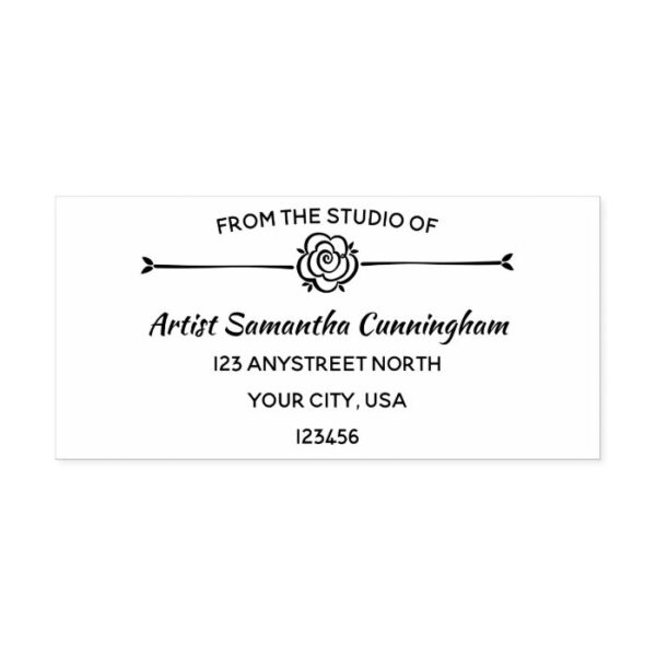 From The Studio Of Any Name Any Address Flower Rubber Stamp