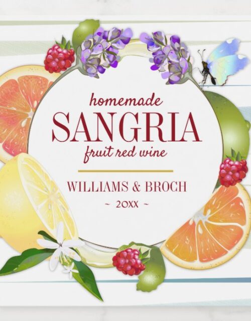Fruit Citrus Sangria Wedding Wine Label