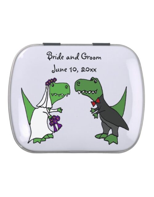 Funny T-rex Dinosaurs Bride and Groom Wedding Art Jelly Belly Tin