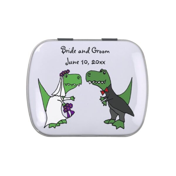 Funny T-rex Dinosaurs Bride and Groom Wedding Art Jelly Belly Tin