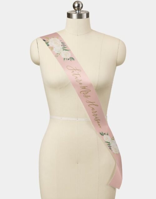 Future Mrs. Blush Gold Floral Wedding Sash