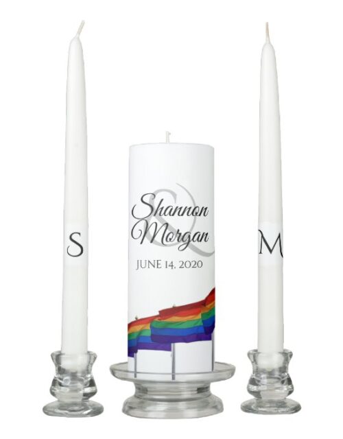 Gay Pride Rainbow Flag Wedding Unity Candle Set