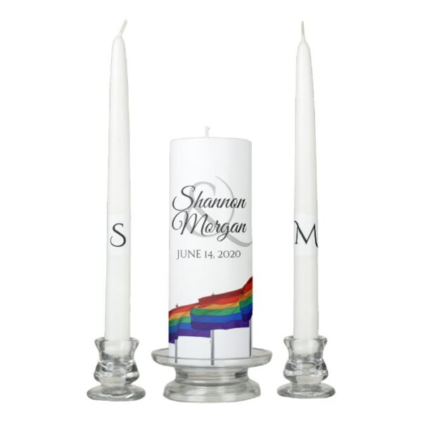 Gay Pride Rainbow Flag Wedding Unity Candle Set
