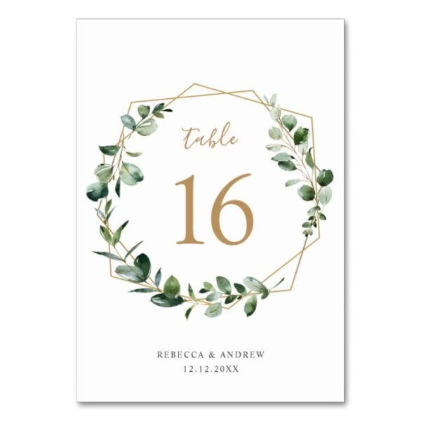 Geometric Eucalyptus Greenery Table Numbers Card