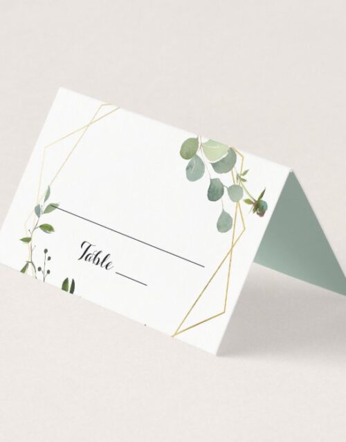 Geometric Gold Tropical Green Wedding Place Card