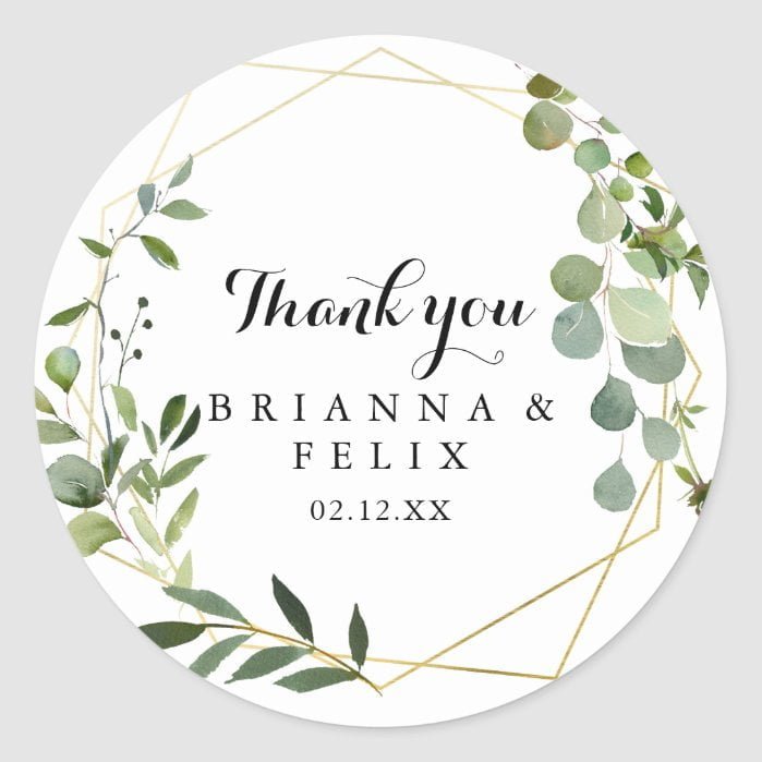 Geometric Gold Tropical Thank You Wedding Favor Classic Round Sticker