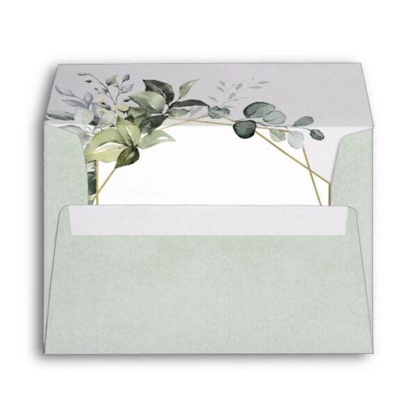 Geometric Greenery Modern Gold Succulent Wedding Envelope