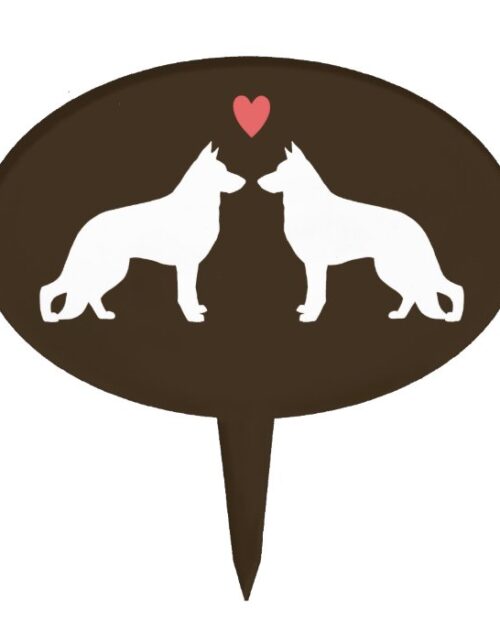 German Shepherd Dog Silhouettes with Heart Cake Topper