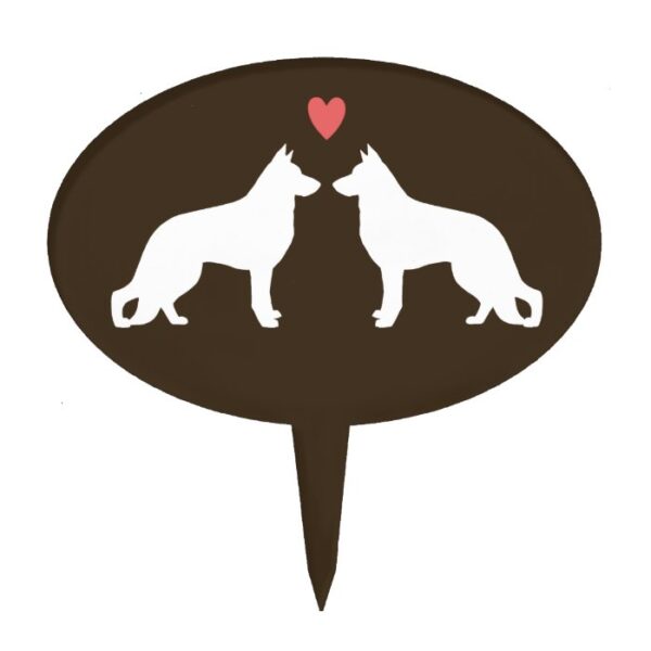German Shepherd Dog Silhouettes with Heart Cake Topper