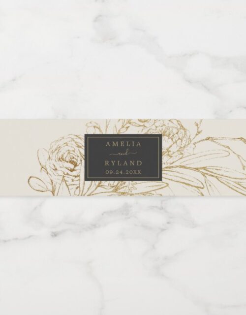 Gilded Floral | Cream and Gold Wedding Water Bottle Label