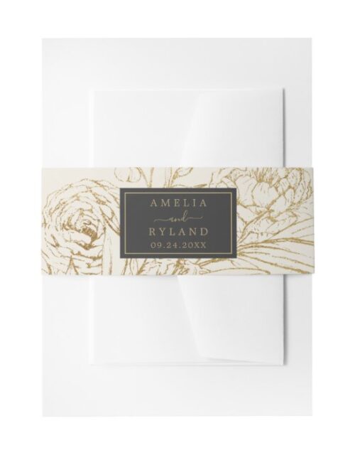 Gilded Floral Cream Wedding Invitation Belly Band