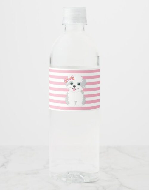 Girl Puppy Birthday Party Water Bottle Label