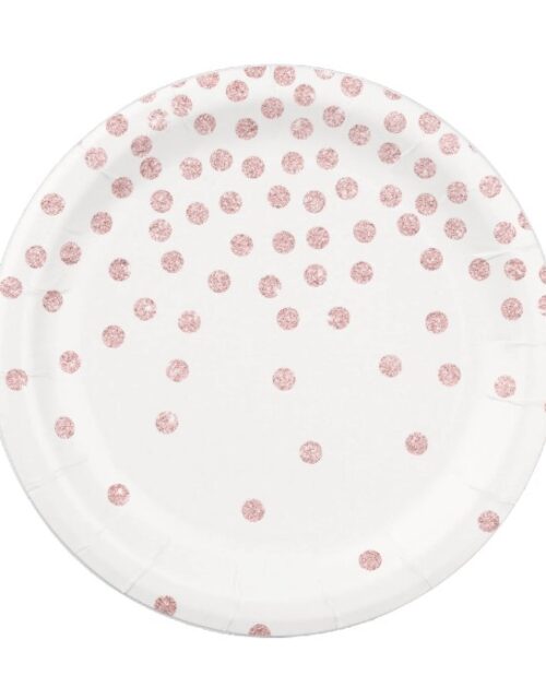girly rose gold glitter confetti polka dots paper plate