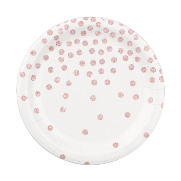girly rose gold glitter confetti polka dots paper plate