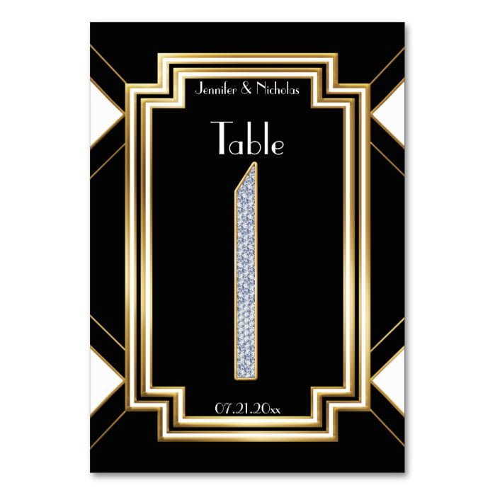 Glam Art Deco Diamonds Wedding Table Number One