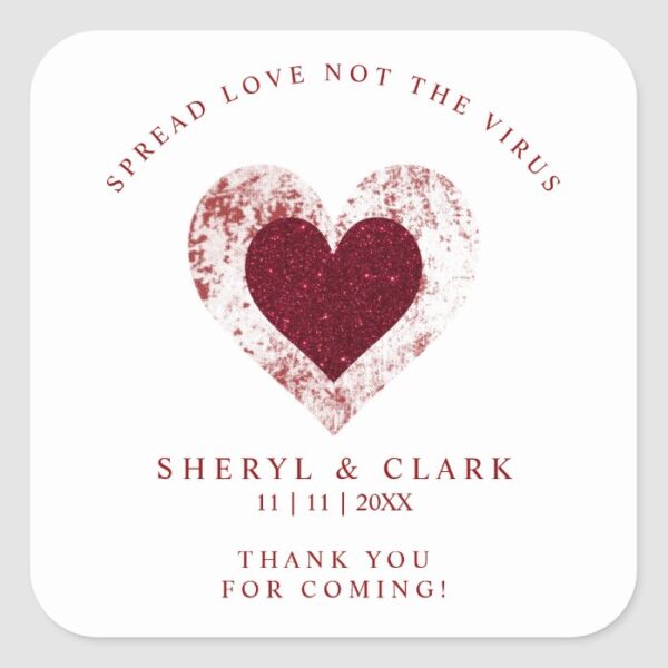 Glitter Heart Pandemic Wedding Spread Love Square Sticker