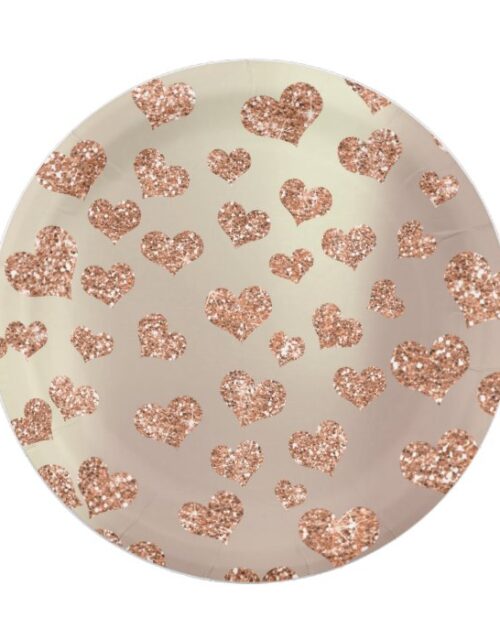 Glitter Rose Foxier Gold Hearts Confetti Copper Paper Plate
