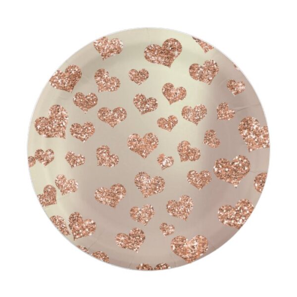 Glitter Rose Foxier Gold Hearts Confetti Copper Paper Plate