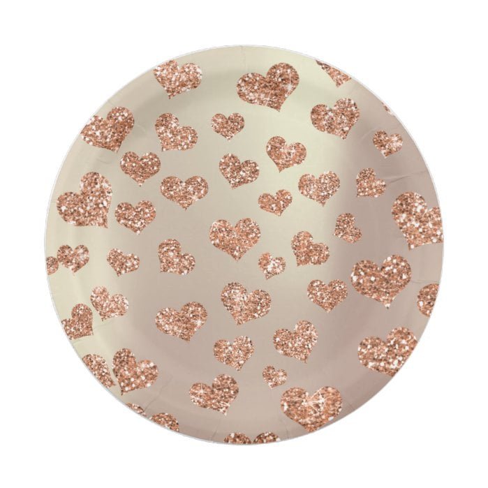 Glitter Rose Foxier Gold Hearts Confetti Copper Paper Plate