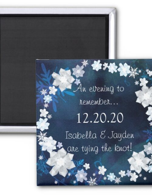 Glitzy Floral Wreath Winter Wedding Save the Date Magnet