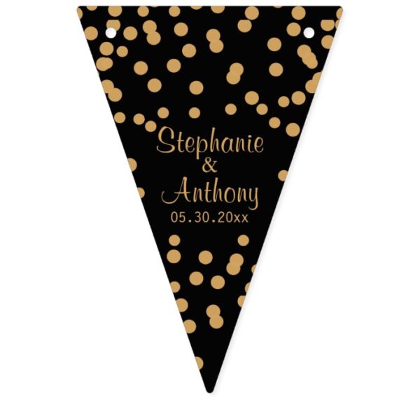 Gold and Black Confetti Wedding Bunting Flags