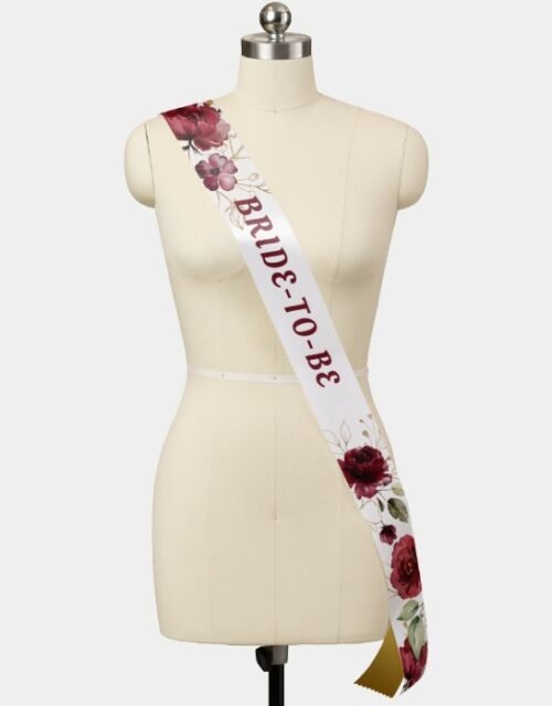 Gold and Burgundy Floral Bride to Be Sash