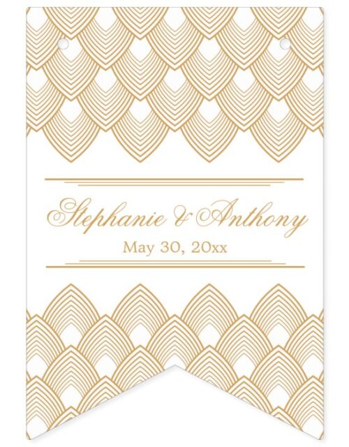 Gold and White Art Deco Pattern Wedding Bunting Flags
