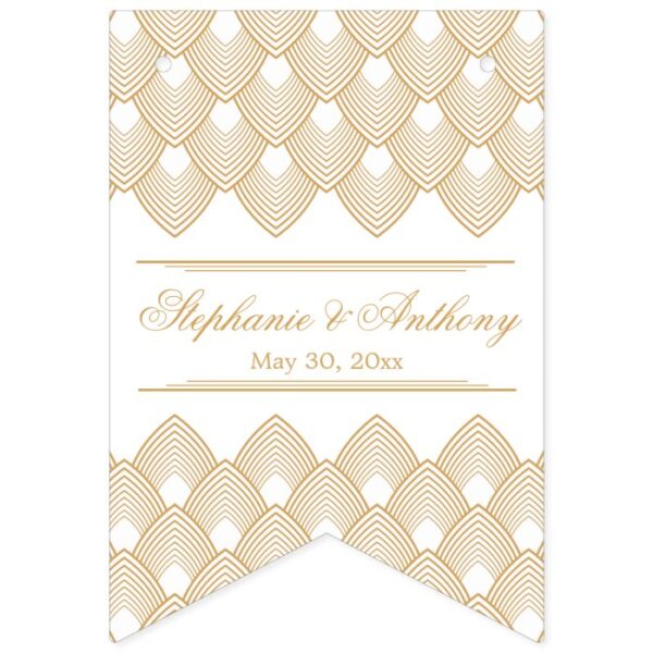 Gold and White Art Deco Pattern Wedding Bunting Flags