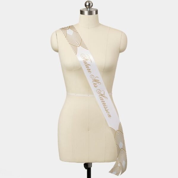 Gold and White Art Deco Pattern Wedding Sash