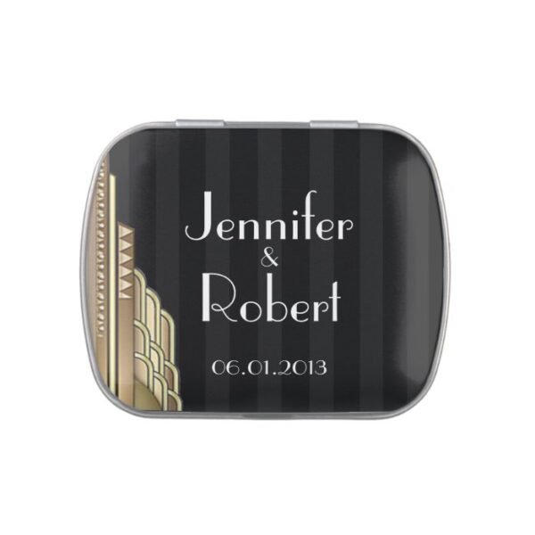 Gold Art Deco Stripe Wedding Favor Tin