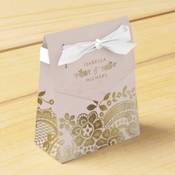 Gold blush elegant vintage lace wedding favor favor box