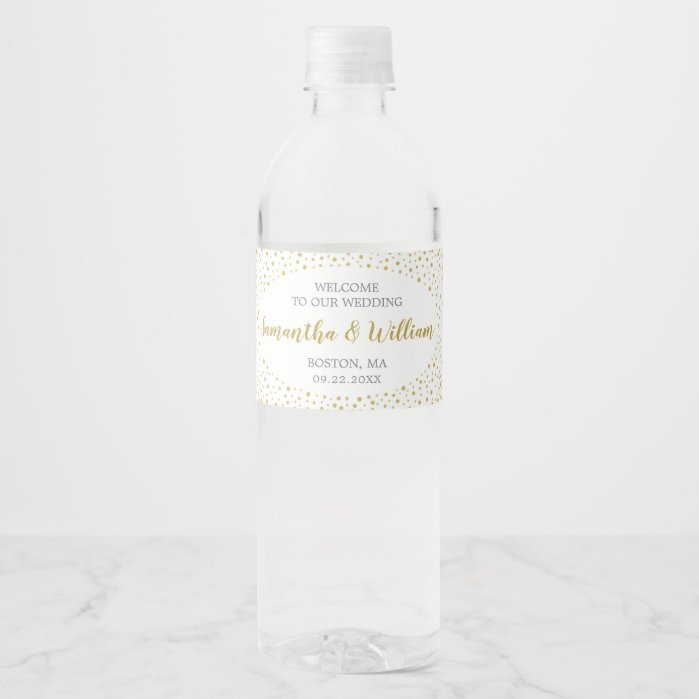Gold Confetti Welcome Water Label | Custom Color